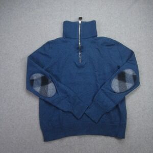 Burberry Brit Sweater Boy Youth Medium Blue Wool 1/4 Zip Elbow Patches